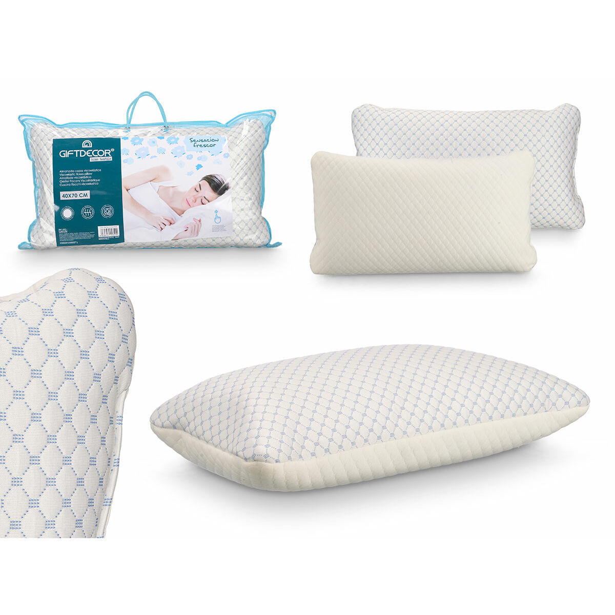 Almohada Viscoelástica Gift Decor Blanco 70 x 15 x 40 cm Refrescante (6 Unidades) - 3